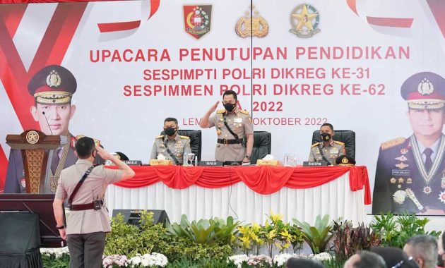 Kapolri Jenderal Listyo Sigit Prabowo menghadiri penutupan pendidikan Sespimti Dikreg ke-31 dan Sespimmen Dikreg ke-62 tahun 2022 di Lembang, Jawa Barat, Selasa (25/10/2022). Foto/ist