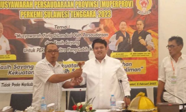 Yudhianto Mahardika terpilih secara aklamasi menjadi Ketua Umum Persaudaraan Shorinji Kempo Indonesia (Perkemi) Sulawesi Tenggara (Sultra) periode 2023-2027 melalui Musyawarah Persaudaraan Provinsi (Muperprov), disalah satu hotel di Kota Kendari, Jumat (3/2/2023). Foto/ist