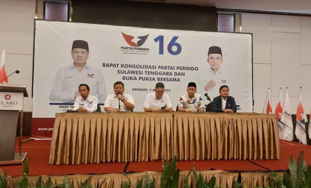 Partai Persatuan Indonesia (Perindo) Sulawesi Tenggara (Sultra) menggelar rapat konsolidasi untuk mempersiapkan kader dalam kontestasi politik Pemilu 2024, disalah satu hotel di Kota Kendari, Rabu (5/4/2023). Foto/ist
