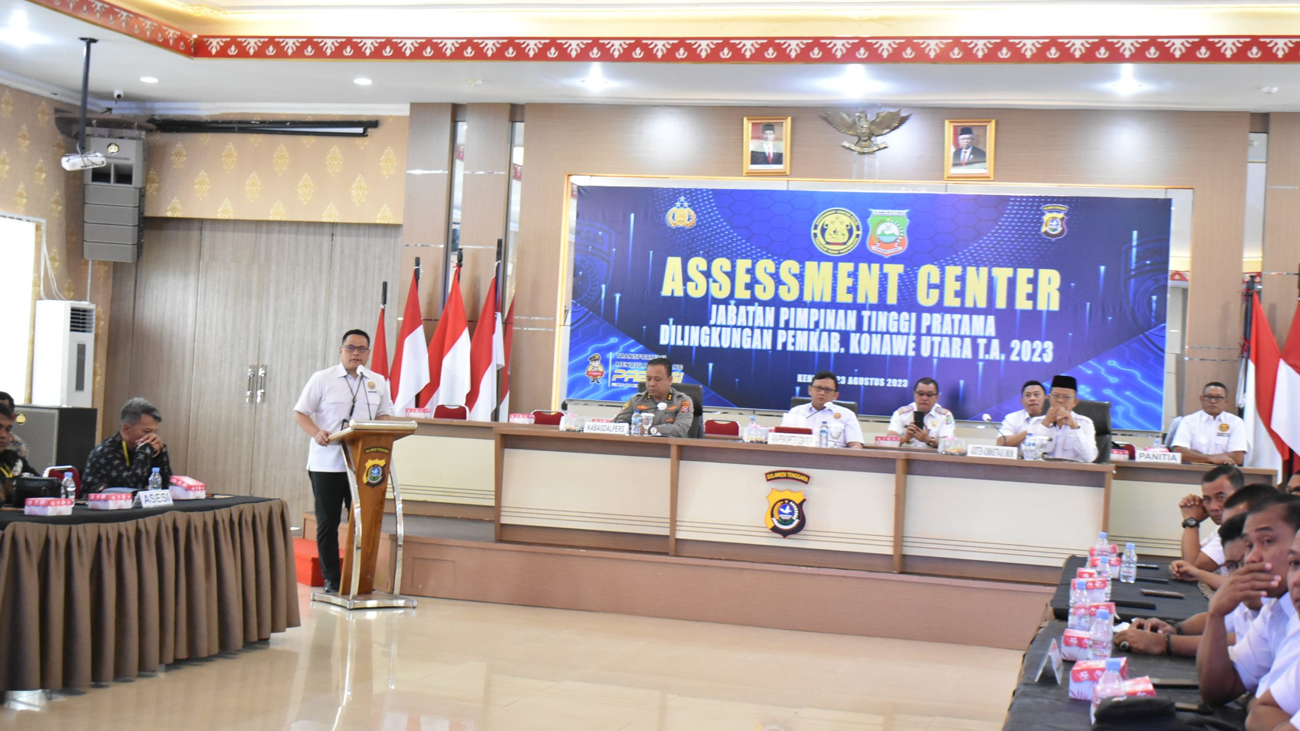 Kolaborasi Polda Sulawesi Tenggara (Sulta) dan Pemerintah Kabupaten Konawe Utara berhasil menyelenggarakan assessment center seleksi terbuka jabatan pimpinan tinggi pratama eselon IIB di Aula Dachara Polda Sulawesi Tenggara (Sultra), Rabu (23/8/2023). Foto/ist
