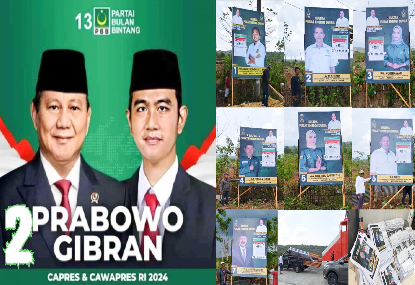 Alat peraga kampenya yang dipasang Dewan Pimpinan Cabang PBB Buton Selatan di hari pertama kampanye pemilu 2024 dan pilpres 2024, Rabu (28/11/2023). Foto/ist