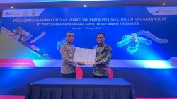 Polda Sulawesi Tenggara (Sultra) dan Pertamina Patra Niaga Sulawesi menandatangani kontrak penyediaan bahan bakar minyak (BBM) dan pelumas untuk operasional kendaraan kepolisian tahun 2024, disalah satu hotel di Kota Kendari, Kamis (11/1/2024). Foto/dokumen Bidhumas Polda Sultra