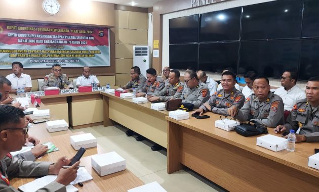 Biro Operasional (Ops) Polda Sulawesi Tenggara (Sultra) menggelar rapat koordinasi (Rakor) Operasi Pekat Anoa 2024 yang dilaksanakan di Posko Biro Ops Polda Sultra, Rabu (8/4/2024). Foto/Bidhumas Polda Sultra
