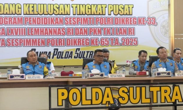 Kepolisian Daerah (Polda) Sulawesi Tenggara (Sultra) menggelar sidang kelulusan tingkat pusat untuk berbagai program pendidikan pimpinan tinggi Polri tahun anggaran 2025. Kegiatan yang diselenggarakan melalui zoom meeting ini berlangsung pada Rabu (18/9/2024) di Aula Dhacara Polda Sultra. Foto/Bidhumas Polda Sultra