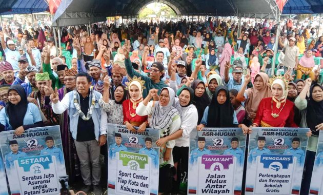 Pasangan calon (paslon) gubernur dan Wakil Gubernur Sulawesi Tenggara (Sultra), Andi Sumangerukka (ASR)-Hugua, menggelar kampanye terbatas di Kecamatan Betoambari, Kota Baubau, Minggu (13/10/2024). Foto/tim media ASR-Hugua