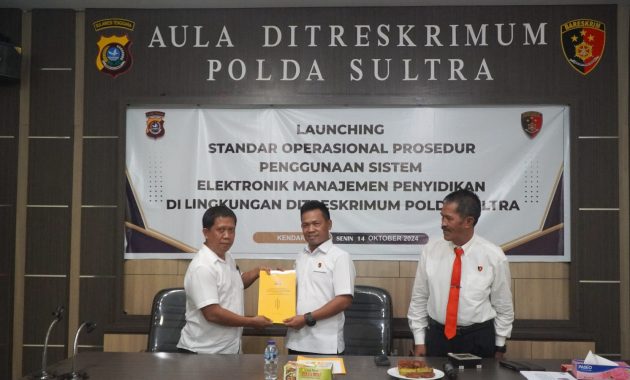 Direktorat Reserse Kriminal Umum (Ditreskrimum) Polda Sulawesi Tenggara (Sultra) melaksanakan launching standar operasional prosedur (SOP) penggunaan sistem elektronik manajemen penyidikan tindak pidana di Aula Ditreskrimum Polda Sultra, Senin (14/10/2024). Foto/Bidhumas Polda Sultra