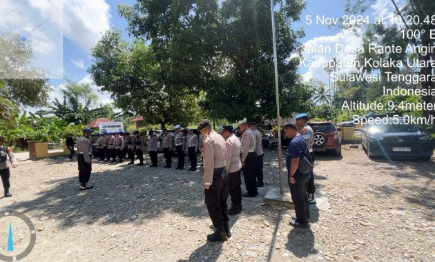 Satuan Tugas (Satgas) Direktorat Kepolisian Perairan dan Udara (Ditpolairud) Polda Sulawesi Tenggara (Sultra) melaksanakan apal pengecekan dan kesiapan pengamanan kampanye dialogis salah satu calon Gubernur (Cagub) Sulawesi Tenggara (Sultra), di Lapangan Kecamatan Ranteangin, Kabupaten Kolaka Utara (Kolut), Selasa (5/11/2024). Foto/ist