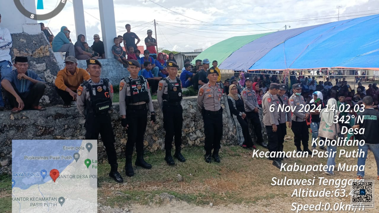 Tim Subsatgas Pidana Umum (Pidum) dari Operasi Mantap Praja Zona C melaksanakan pengamanan kampanye terbatas salah satu calon Gubernur Sulawesi Tenggara (Sultra) di Kabupaten Muna, Rabu (6/11/2024). Foto/ist