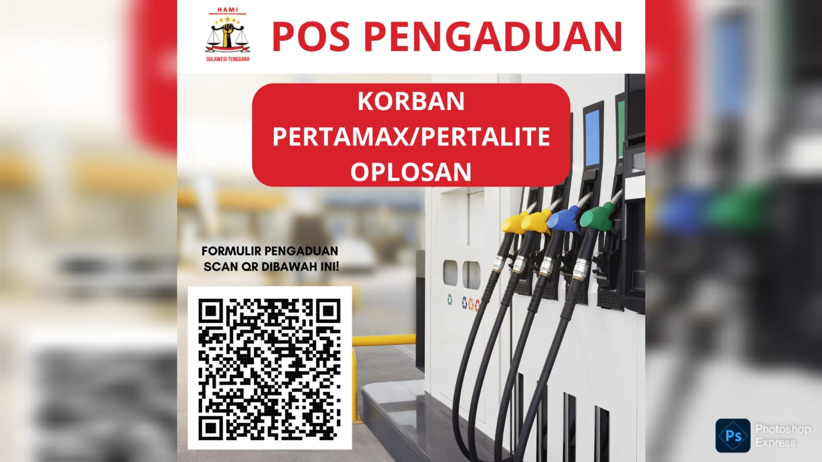 Lembaga Bantuan Hukum (LBH) Himpunan Advokat Muda Indonesia (HAMI) Sulawesi Tenggara (Sultra) membuka posko aduan bagi masyarakat korban konsumen pertalite yang diduga oplasan. Foto/ist